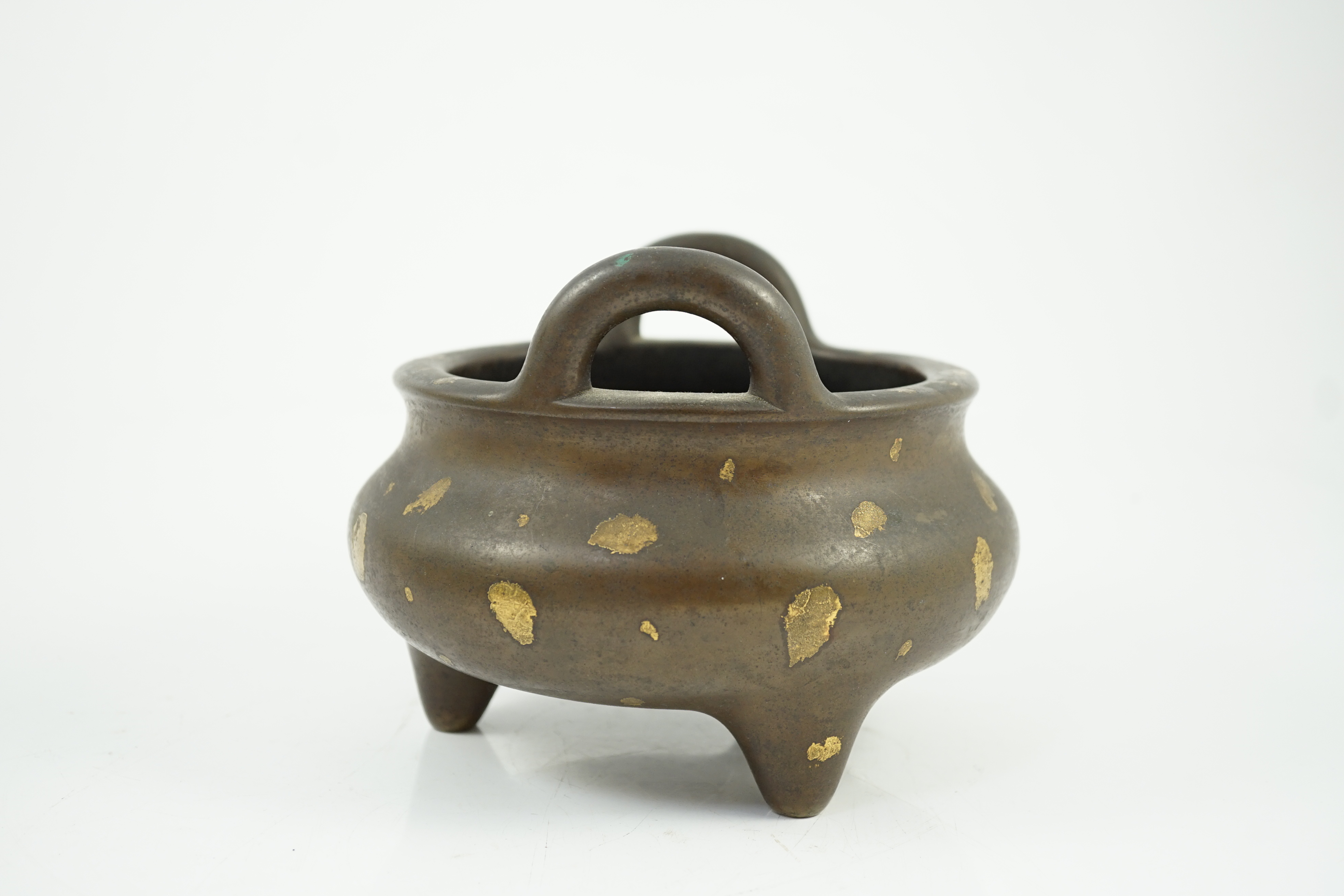 A large Chinese gold-splashed bronze tripod censer, ding, Kangxi period